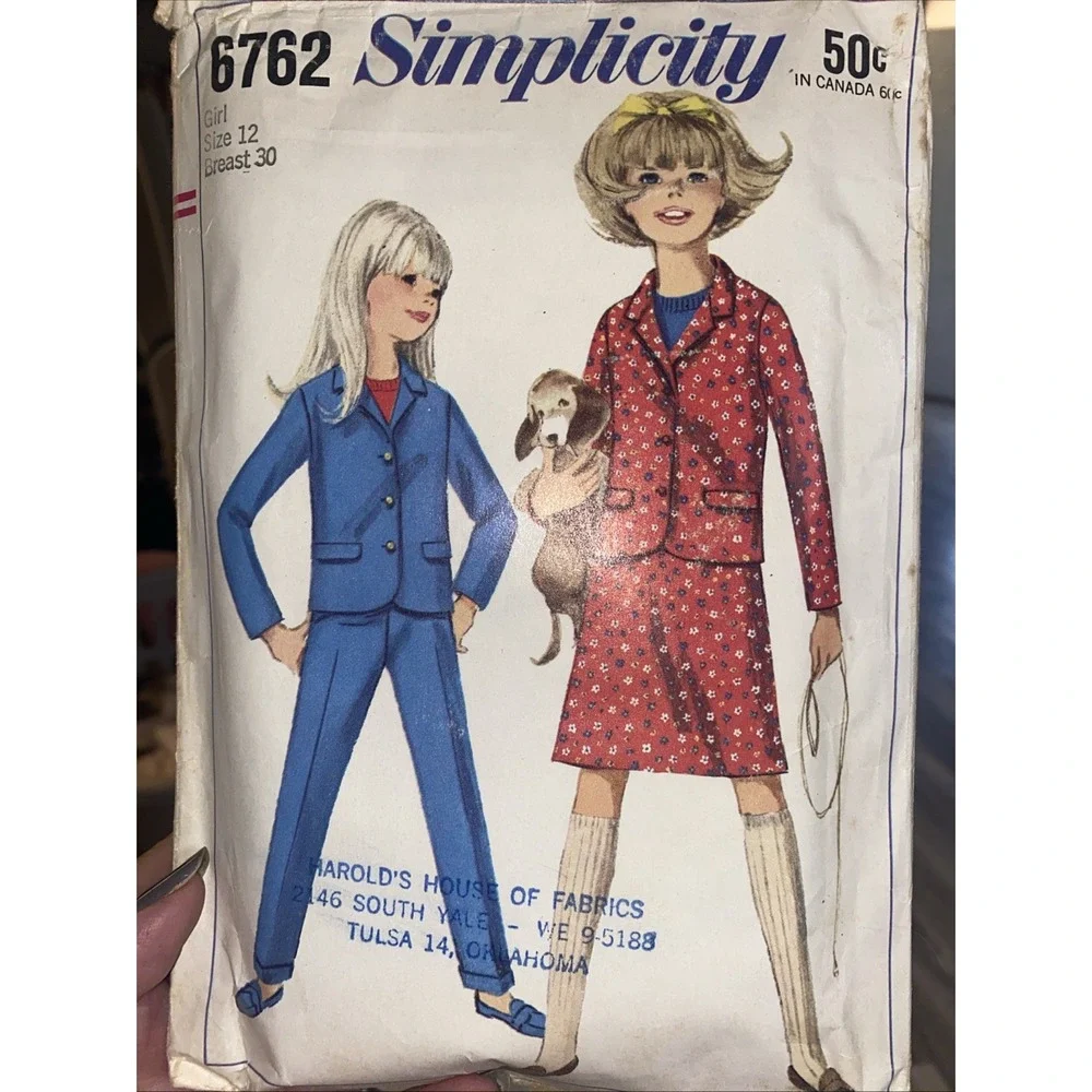 Vintage 1965 Simplicity 6762 Girls Outfit Sewing Pattern Jacket Skirt Slacks 12